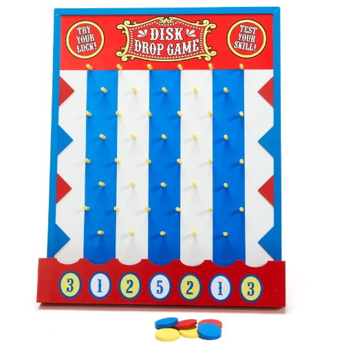 Fun Express Wooden Disk Drop Game, 6 Disks, 16" x 20" Board, Party Board Game
