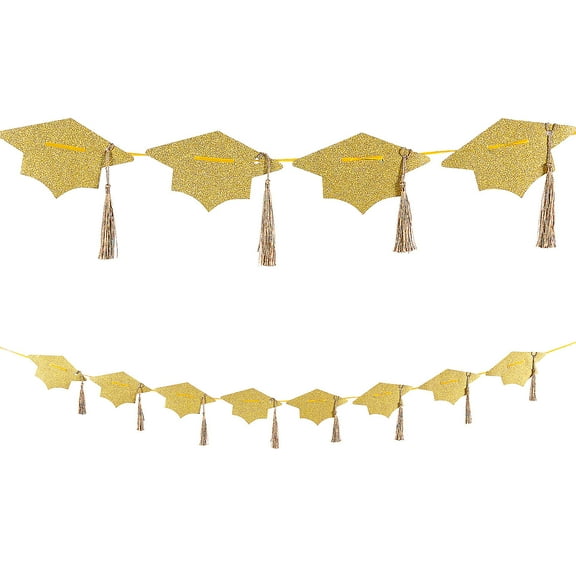 Fun Express Yellow Glitter Tassel & Graduation Cap Party Garland