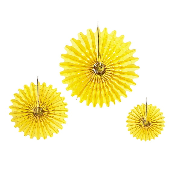 Fun Express - Yellow Tissue Hanging Fans Assort (1dz) - Party Decor - Hanging Decor - Tissue - 12 Pieces