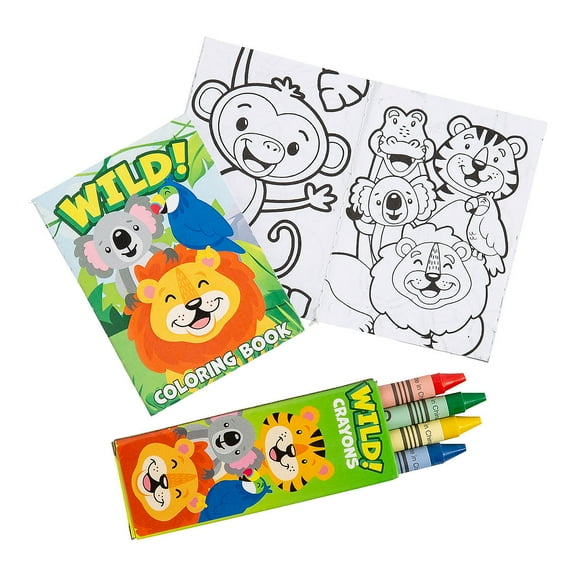Fun Express Zoo Jungle Animal Coloring Book and Crayon Sets - 12 Sets