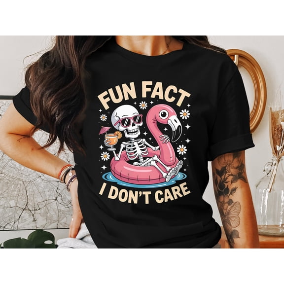 Fun Fact I Don't Care T-Shirt, Skeleton Unisex Top, Funny Summer Shirt, Sarcastic Tees, Tropical Vacation Unisex Tops