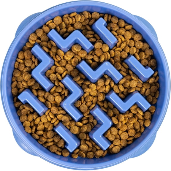 Fun Feeder Slo Bowl – Large 4‑Cup Capacity, Slow Feeding, Medium to Large Dogs, Non‑Slip, Blue, Notch Pattern