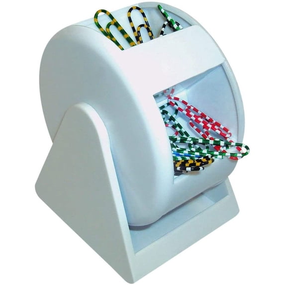 Fun Ferris Wheel Paper Clip Dispenser - Plastic Holder with 5 Colorful Compartments and Zebra Paper Clips - Affordable and Unique Office Supply (White)