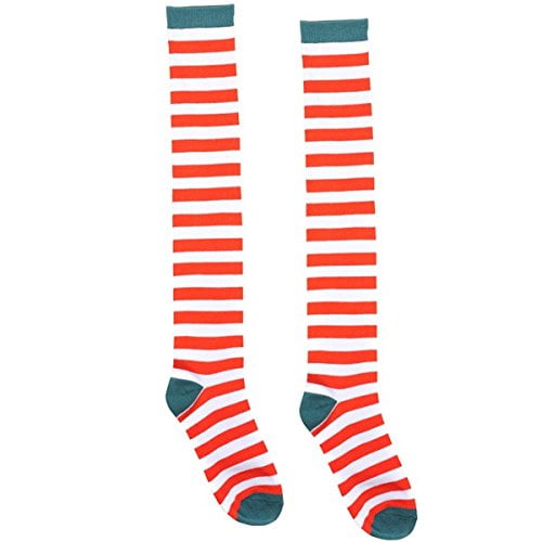 Fun-Filled Christmas and Holiday Party Candy Cane Stripe Knee Socks , Red/Green/White, Fabric , 23 3/4", Pack of 2