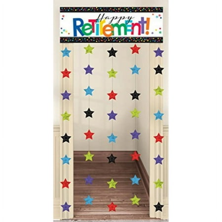 Fun-Filled Retirement Party "Happy Retirement" Doorway Curtain Decoration, Plastic, 39" x 77"