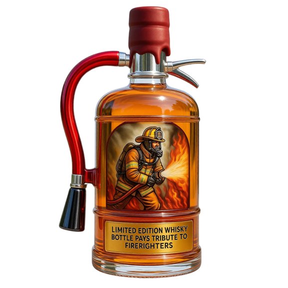 Fun Fire Extinguisher Style Whiskey Liquor Glass Decanter Bottle, Firefighter Hero Graphic Spirit Dispenser for Bar Cabinet Tabletop Decor