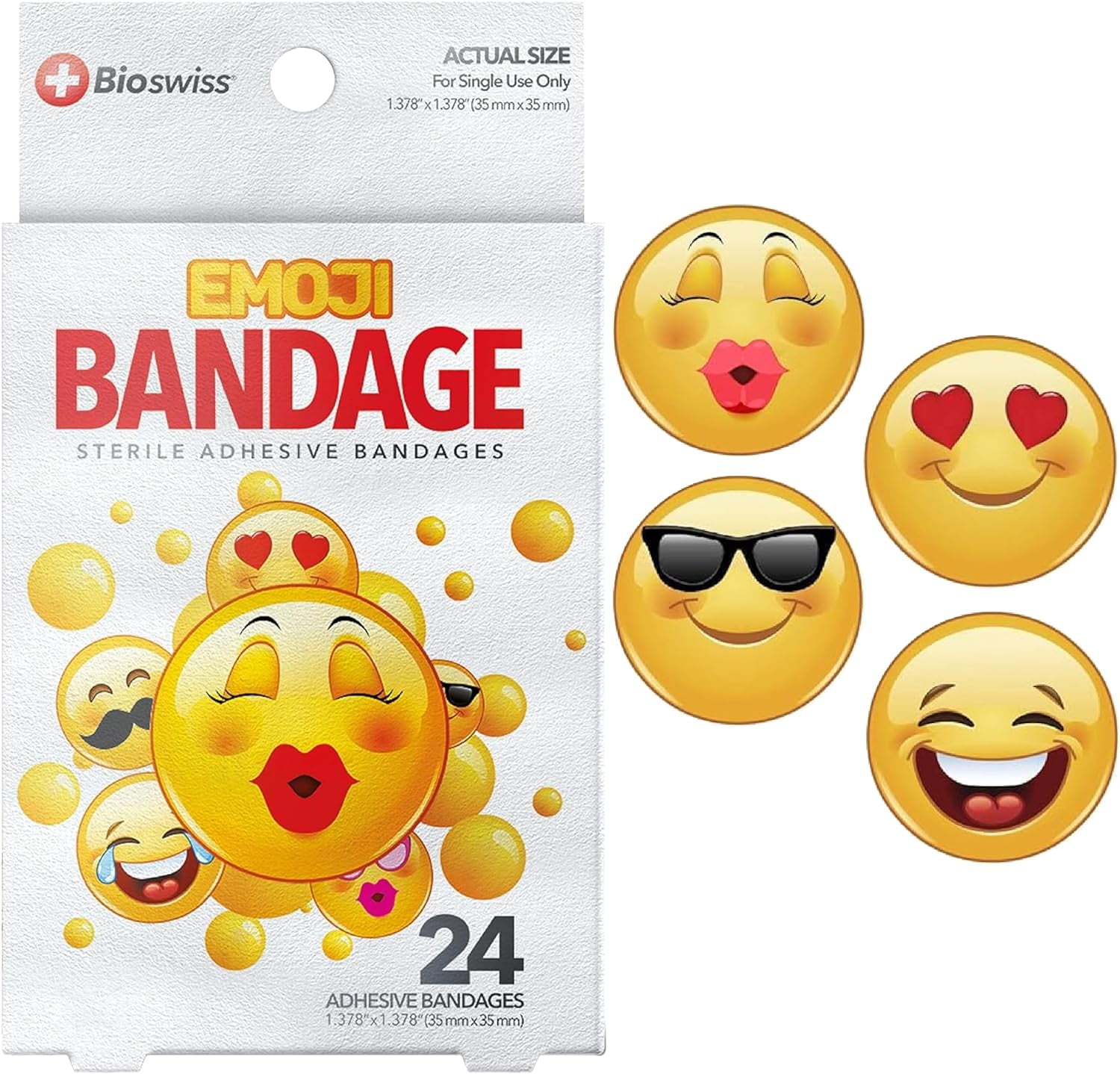 Fun First Aid Kit Emoji Shaped Self Adhesive Bandages Latex Free, Sterile Wound Care Cute