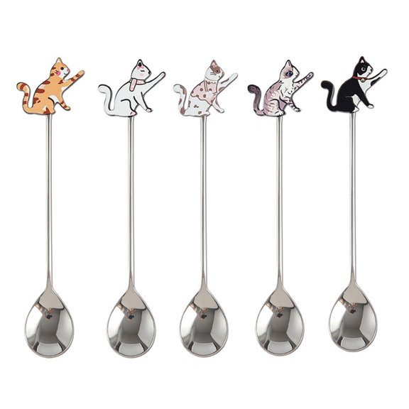 Fun Fish Cats Themed Nonrust Steel Coffee Spoon Dishwasher Safe Sturdy Construction For Professional Home Use