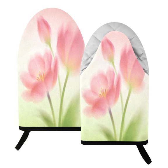 Fun Fish Mouth Oven Mitts 9.5x5.7in Cotton Pot Holders Heat Resistant Grill Gloves for Kitchen BBQ Decor Diluted Flower Pattern