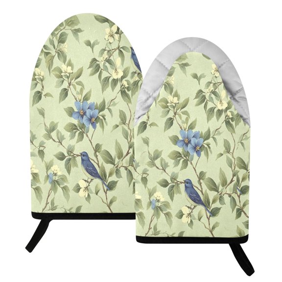 Fun Fish Mouth Oven Mitts 9.5x5.7in Cotton Pot Holders Heat Resistant Grill Gloves for Kitchen BBQ Decor Green Blue Bird Floral