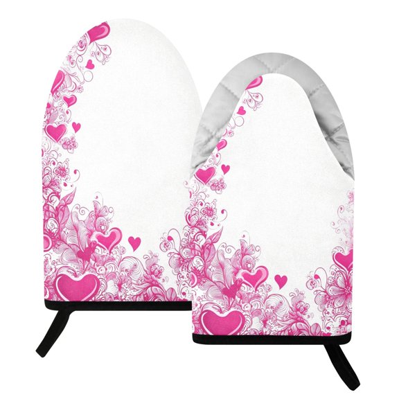 Fun Fish Mouth Oven Mitts 9.5x5.7in Cotton Pot Holders Heat Resistant Grill Gloves for Kitchen BBQ Decor Magenta-heart Floral