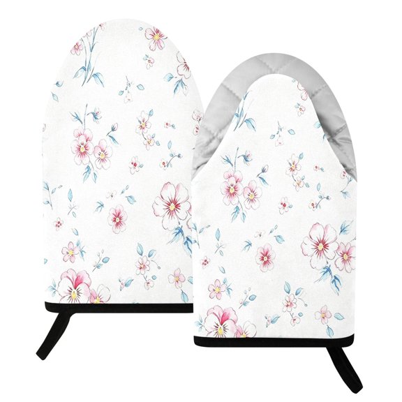 Fun Fish Mouth Oven Mitts 9.5x5.7in Cotton Pot Holders Heat Resistant Grill Gloves for Kitchen BBQ Decor Pink-watercolor Floral