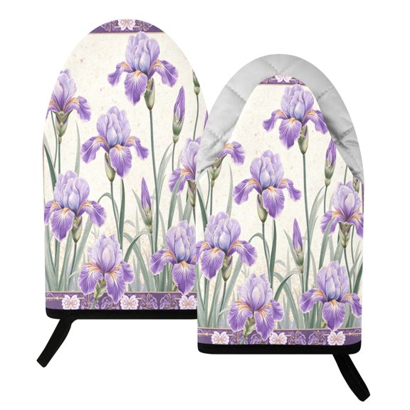 Fun Fish Mouth Oven Mitts 9.5x5.7in Cotton Pot Holders Heat Resistant Grill Gloves for Kitchen BBQ Decor Purple Iris Frame