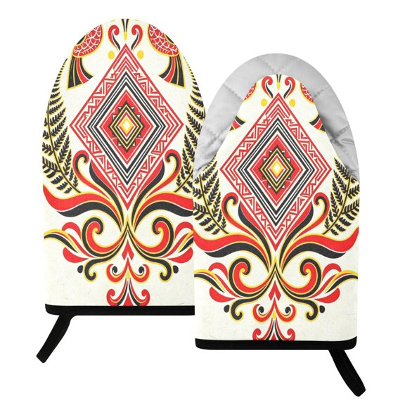 Fun Fish Mouth Oven Mitts 9.5x5.7in Cotton Pot Holders Heat Resistant Grill Gloves for Kitchen BBQ Decor Red Folk Art Bird