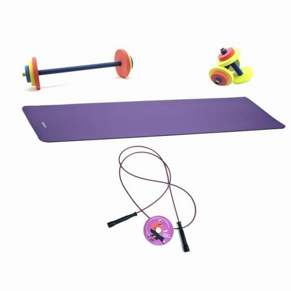 Fun & Fitness Complete Fitness Dumbbells Barbell Yoga Mat with Jump Rope Trainer Video