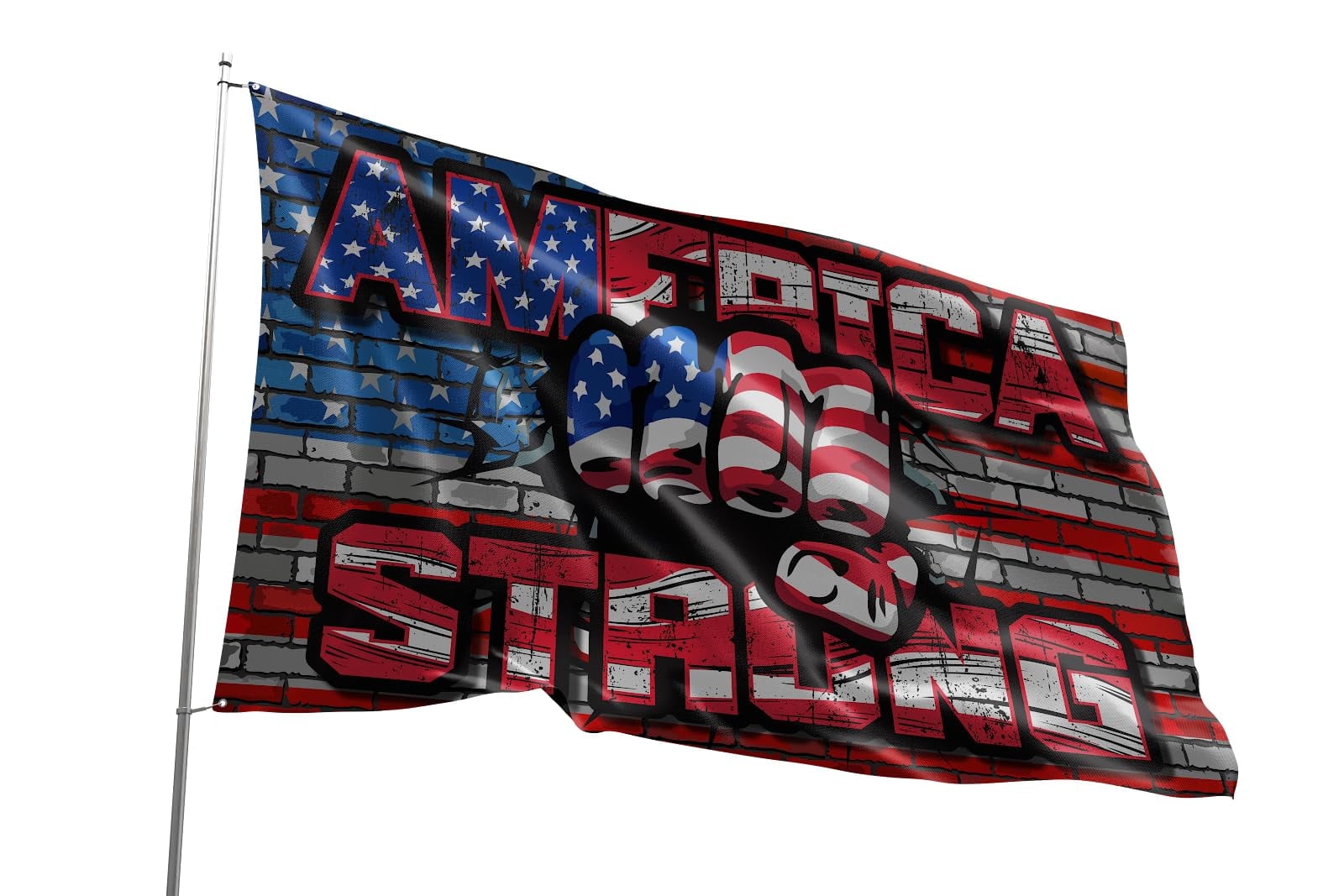 Fun Flags America Strong Flag - American Flag, 3x5 Feet USA Flag with Double-Sided Art, Weather Resistant with Heavy Duty Grommets, Durable Double Stitched Seam for Outdoor or Indoor Use