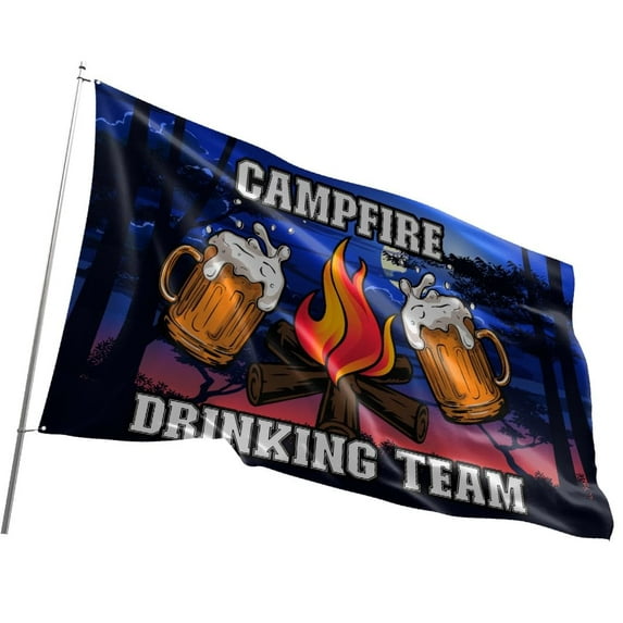 Fun Flags Campfire Drinking Team Flag - Durable and Weather Resistant Fishing Flags, Vibrant Color Country Banner, 3x5 Indoor And Outdoor Flag