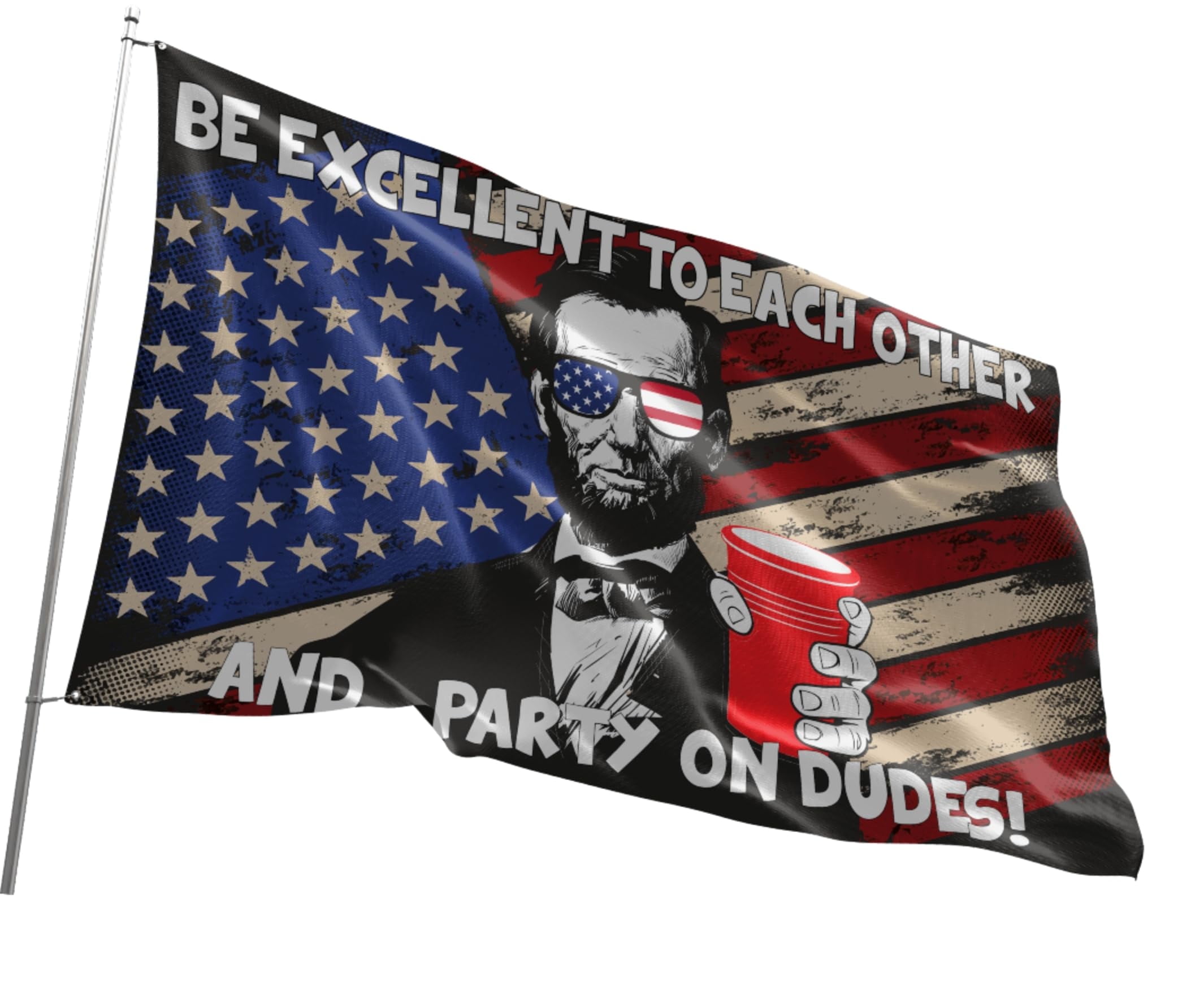 Fun Flags Be Excellent To Each Other And Party On Dudes Flag - Durable and Weather Resistant Beach Flags, Vibrant Color USA Banner, 3x5 Indoor And Outdoor Flag, Yard Lawn Outdoor Decor