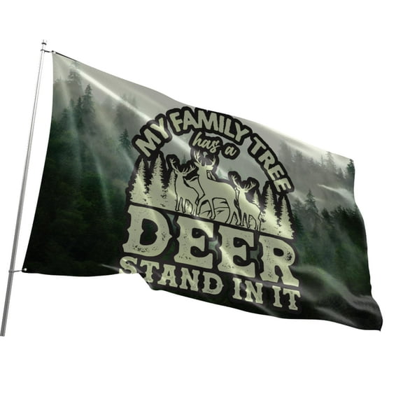 Fun Flags My Family Tree Has A Deer Stand In It Flag - Durable and Weather Resistant Hunting Flags, Vibrant Color Country Banner, 3x5 Indoor And Outdoor Flag