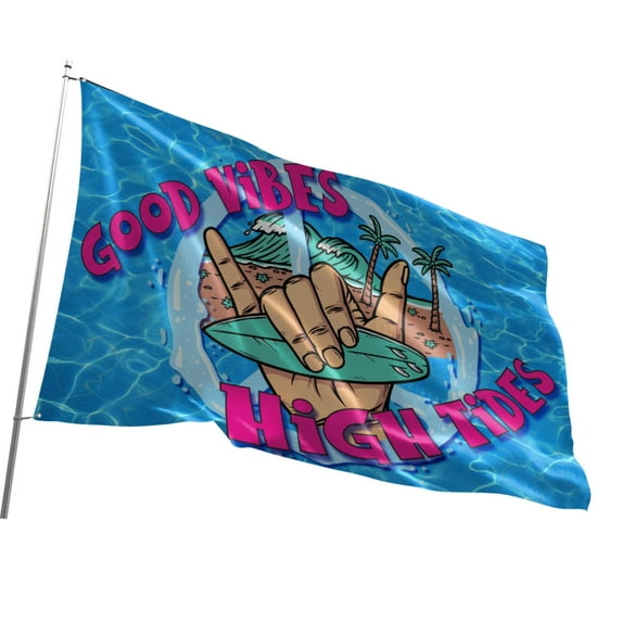 Fun Flags Good Vibes High Tides Flag - Durable and Weather Resistant Beach Flags, Vibrant Color Funny Banner, 3x5 Indoor And Outdoor Flag, Yard Lawn Outdoor Decor