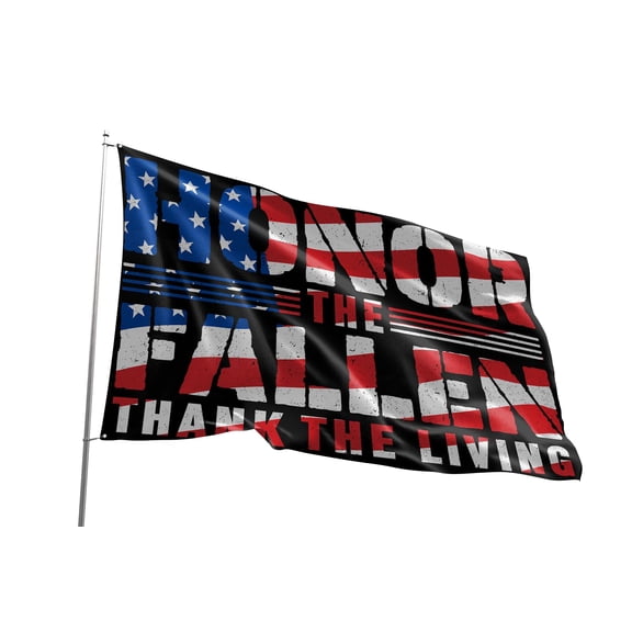 Fun Flags Honor the Fallen Thank the Living Flag - 3x5 Ft American Flag Banner - Weather Resistant USA Flag for Indoor/Outdoor Use, Double Sided, Heavy Duty Grommets