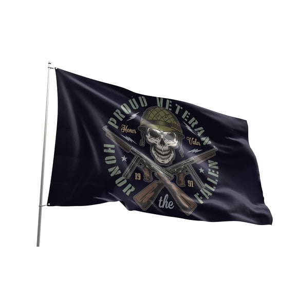 Fun Flags Veteran Flag - Honor The Fallen Military Flag, Weather Resistant Patriotic Banner for Veterans, Double Sided Skull Flag with Heavy Duty Grommets, Proud Veteran Banner