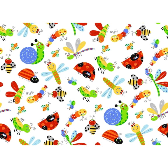 Fun Flannel- Fun Bugs White Fabric (1 Yard)