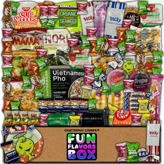 Fun Flavors Box Asian Snacks Box 100 Count Variety Pack Exotic Candy Care Package Snack Gift
