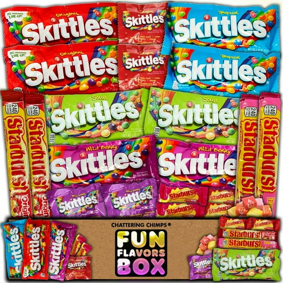 Fun Flavors Box Candy Snack Care Package 30 Count Variety Pack, Sour, Tropical, Fruit, Sweets Classic Candy Gift Box