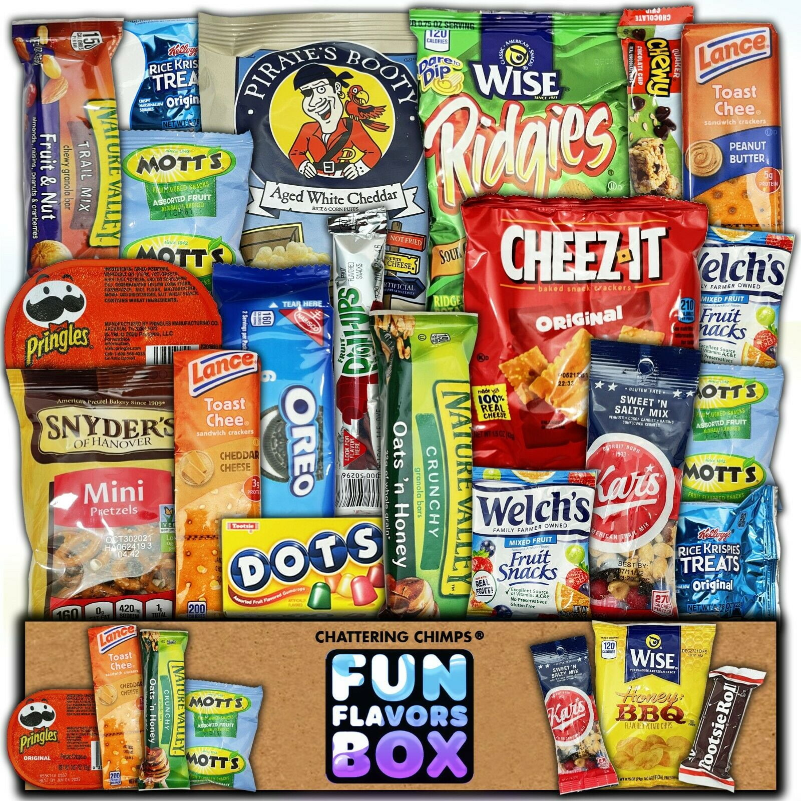 Fun Flavors Box Favorite American Snack Sampler Care Package - 20 Snacks  Variety Assortment of Chips, Cookies, Candy, Bars, Favorite Snacks Gift Box