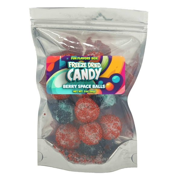 Fun Flavors Box Freeze Dried Candy Berry Space Balls, Red and Black Berry Gummies Crunch Treats, 2oz
