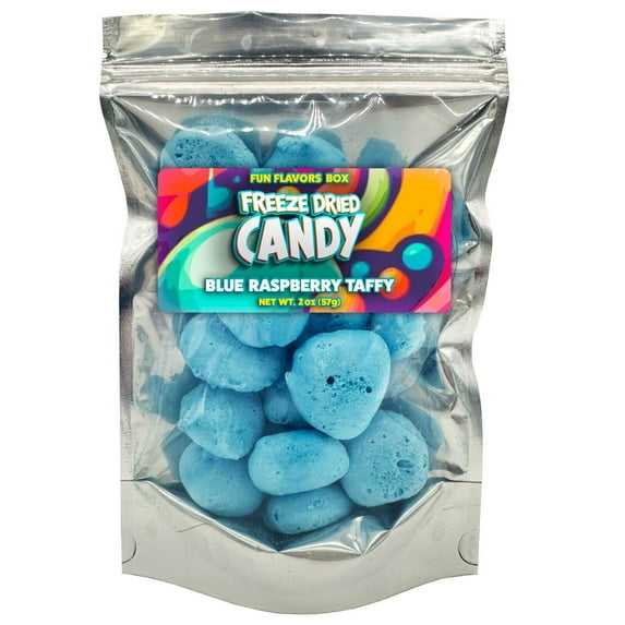 Fun Flavors Box Freeze Dried Candy Blue Raspberry Taffy Crunchy Treats, 2oz