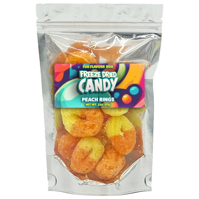 Fun Flavors Box Freeze Dried Candy Peach Rings Crispy Treats 2 oz