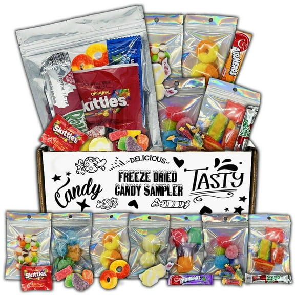 Fun Flavors Box Freeze Dried Candy Sampler Variety Pack Gift Box- Crunchy and Airy or Chewy and Sticky- Taste the Transformation