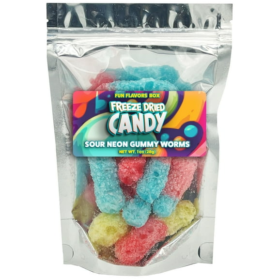 Fun Flavors Box Freeze Dried Candy Sour Gummy Worms Variety PackCrunchy Candy SnackSpace Theme Party Favor Gift Idea