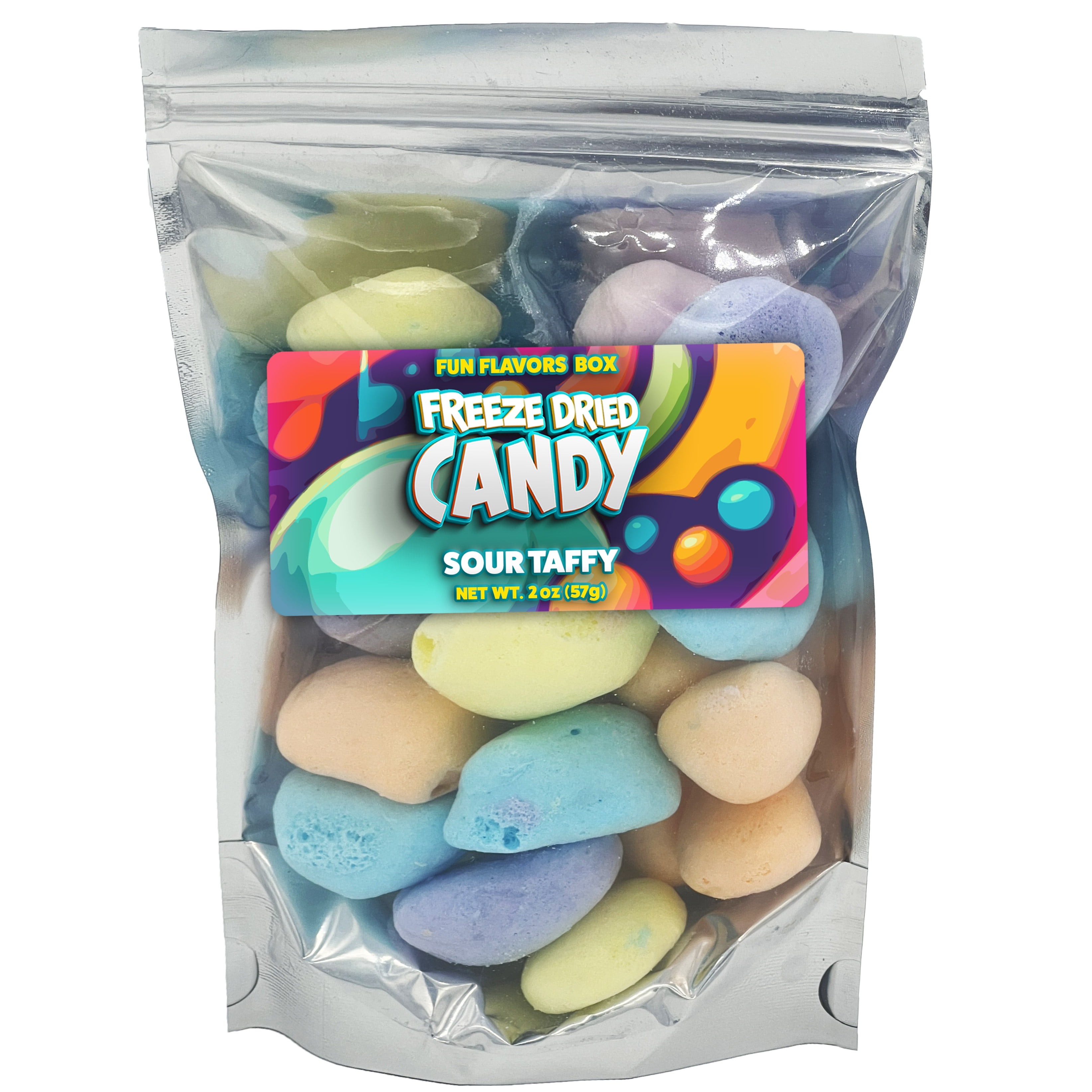Fun Flavors Box Freeze Dried Candy Sour Saltwater Taffy Crunchy Treats, 2oz