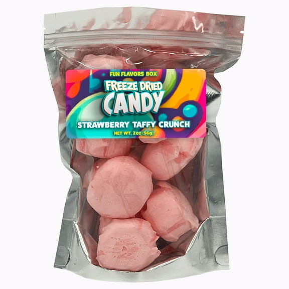Fun Flavors Box Freeze Dried Candy Strawberry Taffy, Unique Exotic Crunch Snack Treats, 2 oz
