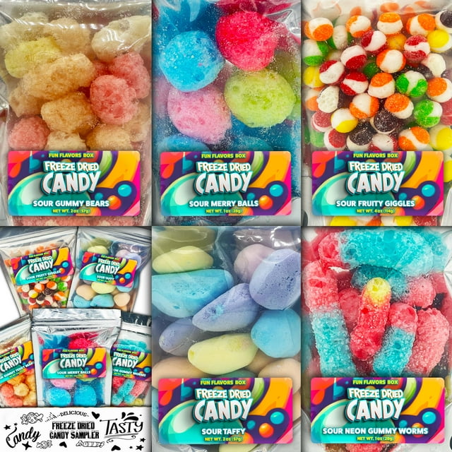 Fun Flavors Box Freeze Dried Sour Gummy Taffy Candy 5 Count Variety