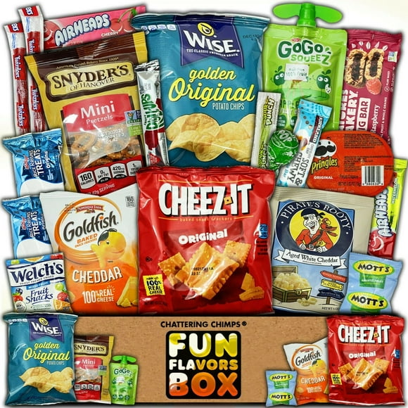Fun Flavors Box Nut Free Diet Healthy Snack Care Package - 20 Snacks Variety Assortment of Chips, Cookies, Candy, Bars, Snacks Gift Box