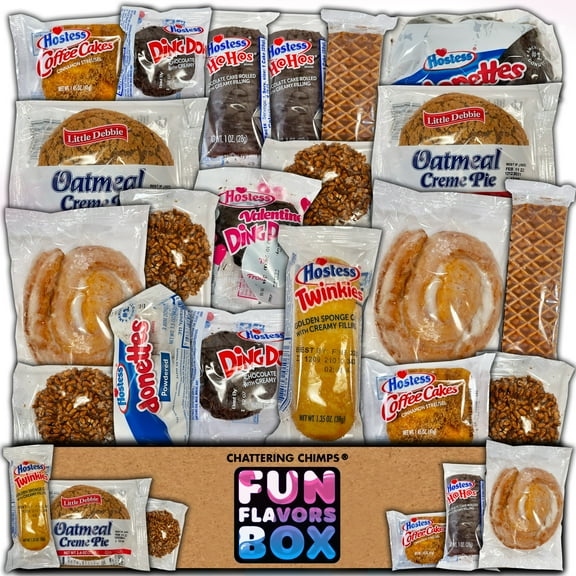 Fun Flavors Box Pastry Baked Sweet Snack Care Package - 20 Snacks Variety Assortment of Cookies, Cakes, Brownies, Cupcakes, Bakery Snack Gift Box