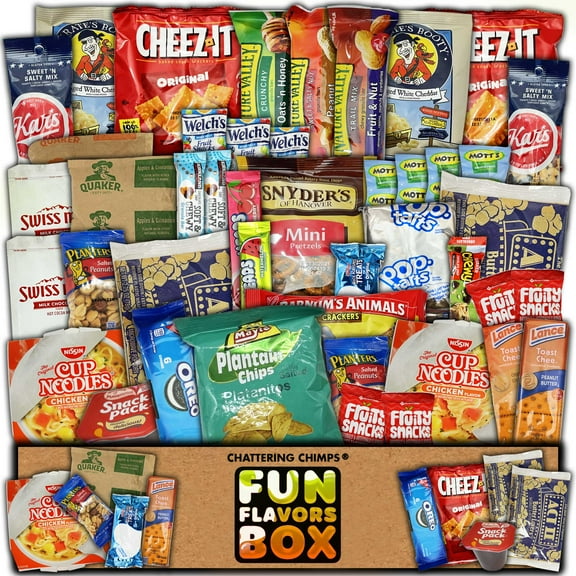 Fun Flavors Box Snack Gift Pack (45 Count) Variety Snack Box, Lunch Box Snacks, Care Package Appreciation Gift