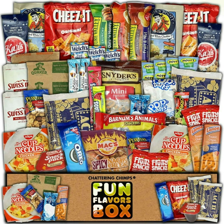 Fun Flavors Box Snack Gift Pack (45 Count) Variety Snack Box, Lunch Box  Snacks, Care Package Appreciation Gift 