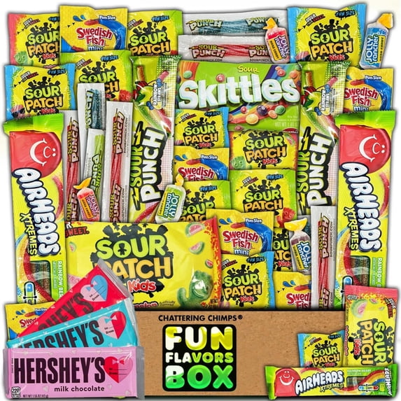 Fun Flavors Box Sour Candy Box Valentines Day Hershey Bar Variety Pack Snack Care Package 30 Ct