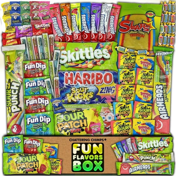 Fun Flavors Box Sour Candy Lovers Snack Care Package - 80 Piece Variety Assortment