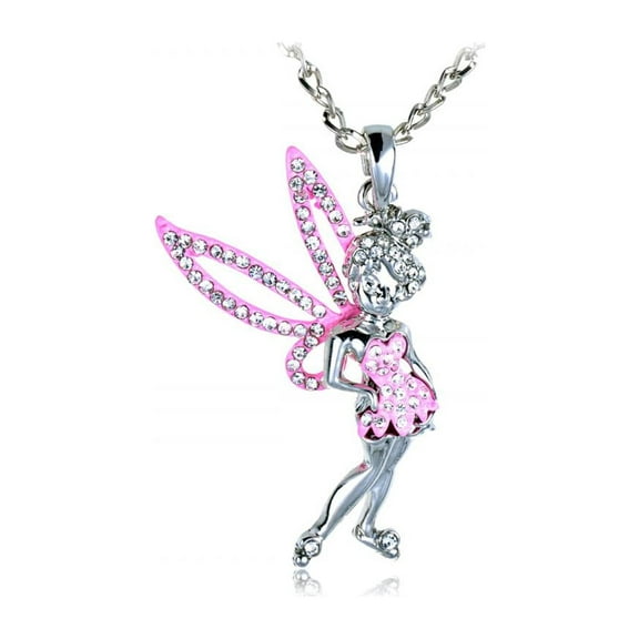 Fun Flirty Pink Tinkerbell Sparkle Wings Crystal Rhinestone Fashion Necklace