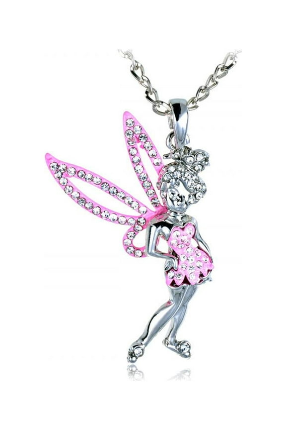 Fun Flirty Pink Tinkerbell Sparkle Wings Crystal Rhinestone Fashion Necklace