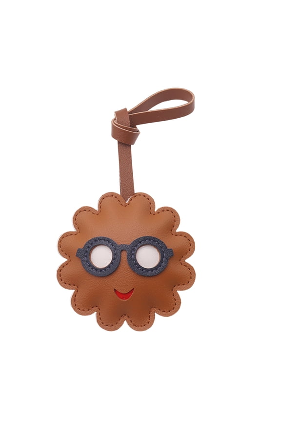 Fun Floral Smiling Face Keyring Ornament PU Leather Decorative Accessory For Backpacks Purses Travel Essential