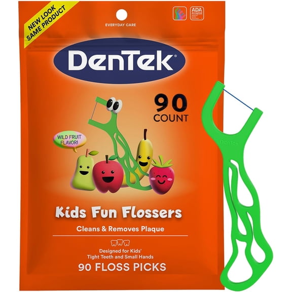 Fun Flossers Kids Floss Picks with Wild Fruit Flavor, 90 Count
