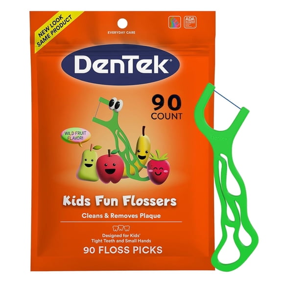 DenTek Fun Flossers Kids Floss Picks with Wild Fruit Flavor, 90 Count