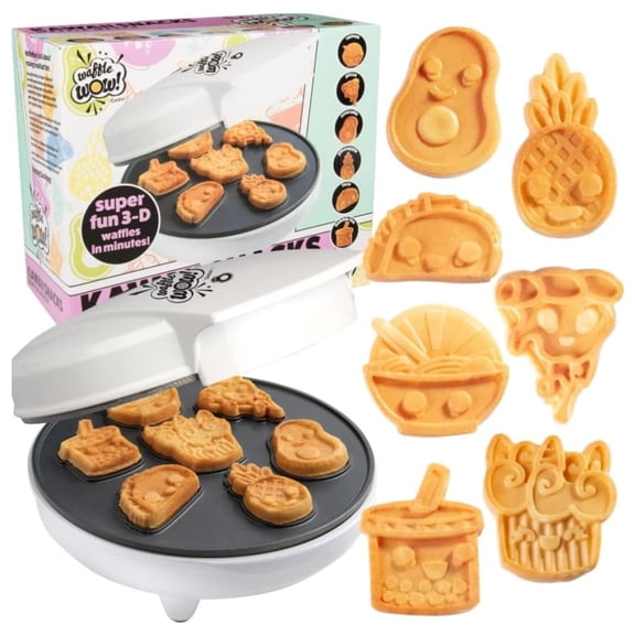 Fun Food Friends Mini Waffle Maker- 7 Different Style Design Pan Cakes Feat. Avocado Pizza Ramen Taco & More- Cool Electric Nonstick Waffler Iron, Morning Breakfast w Recipes - Kids Easter Gift Y101